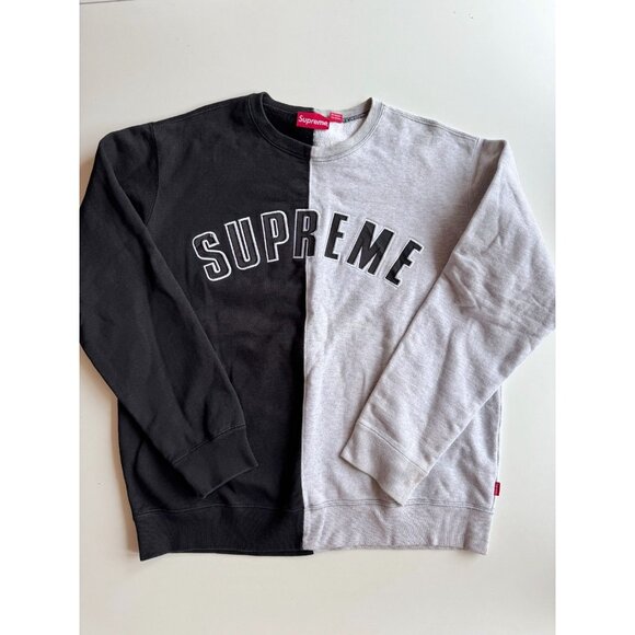 SUPREME FW18 Split Crew Black Grey Cotton Fleece Sweatshirt, Size L - Picture 2 of 16